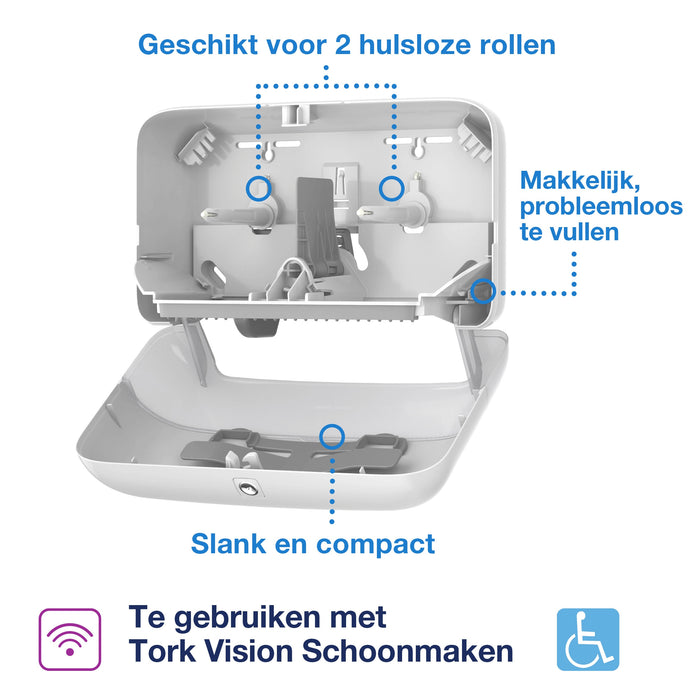 Tork OptiServe® Hulsloos toiletpapierdispenser wit
