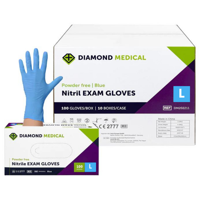 Diamond Medical handschoen nitril poedervrij blauw L | 100 stuks