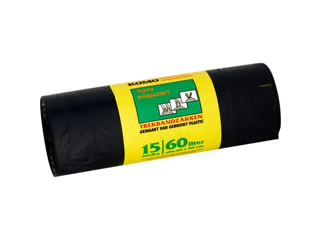 Afvalzak 60 x 80+6 cm KOMO met trekband - 20 x 15 stuks