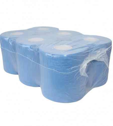 Poetspapier midi 2-lgs blauw 150 mtr geperforeerd - 6 rollen