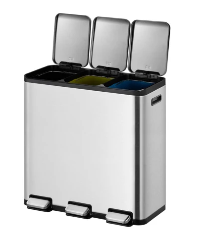 EcoCasa 1 pedaalemmer 15+15+15 liter - EKO - mat rvs