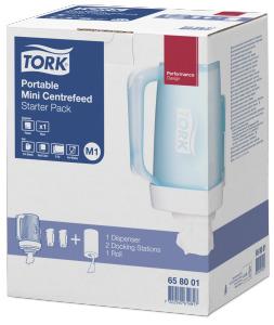 Tork draagbare mini centerfeed dispenser Starterspack turquoise/wit