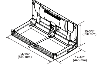 Baby verschoontafel zwart, horizontaal model van kunststof.