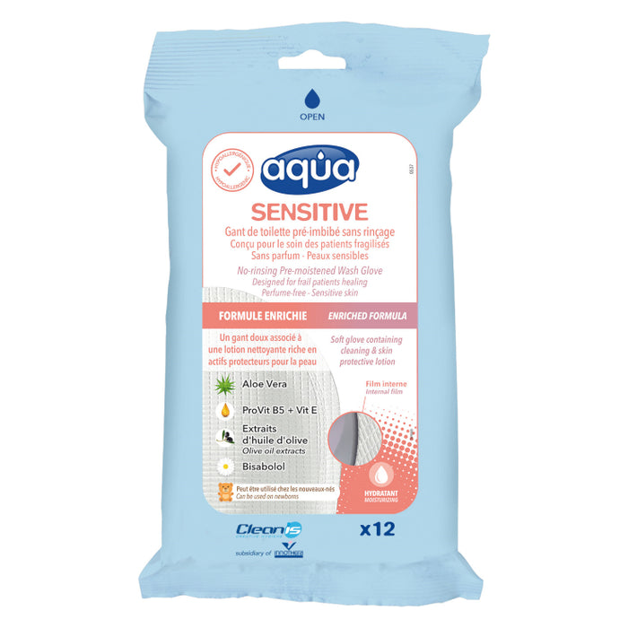 Aqua® Sensitive vochtige washandjes - 12 stuks