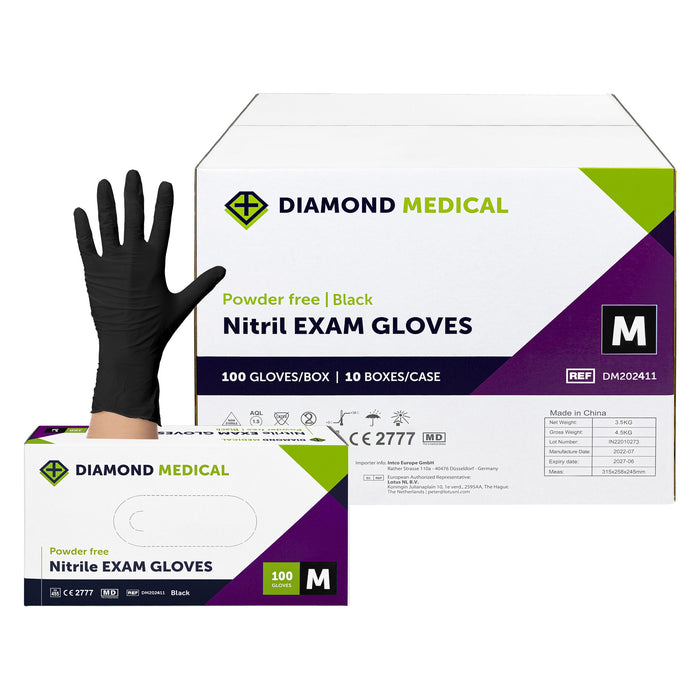 Diamond Medical handschoen nitril poedervrij zwart M | 100 stuks
